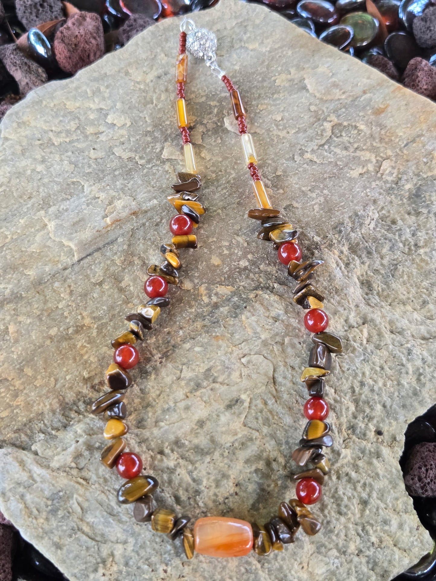 Genuine Stones and Tiger Eye Chips Necklace