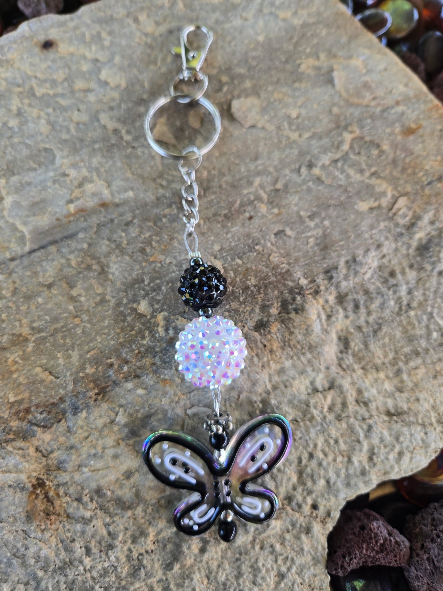 Black and White Butterfly Keychain