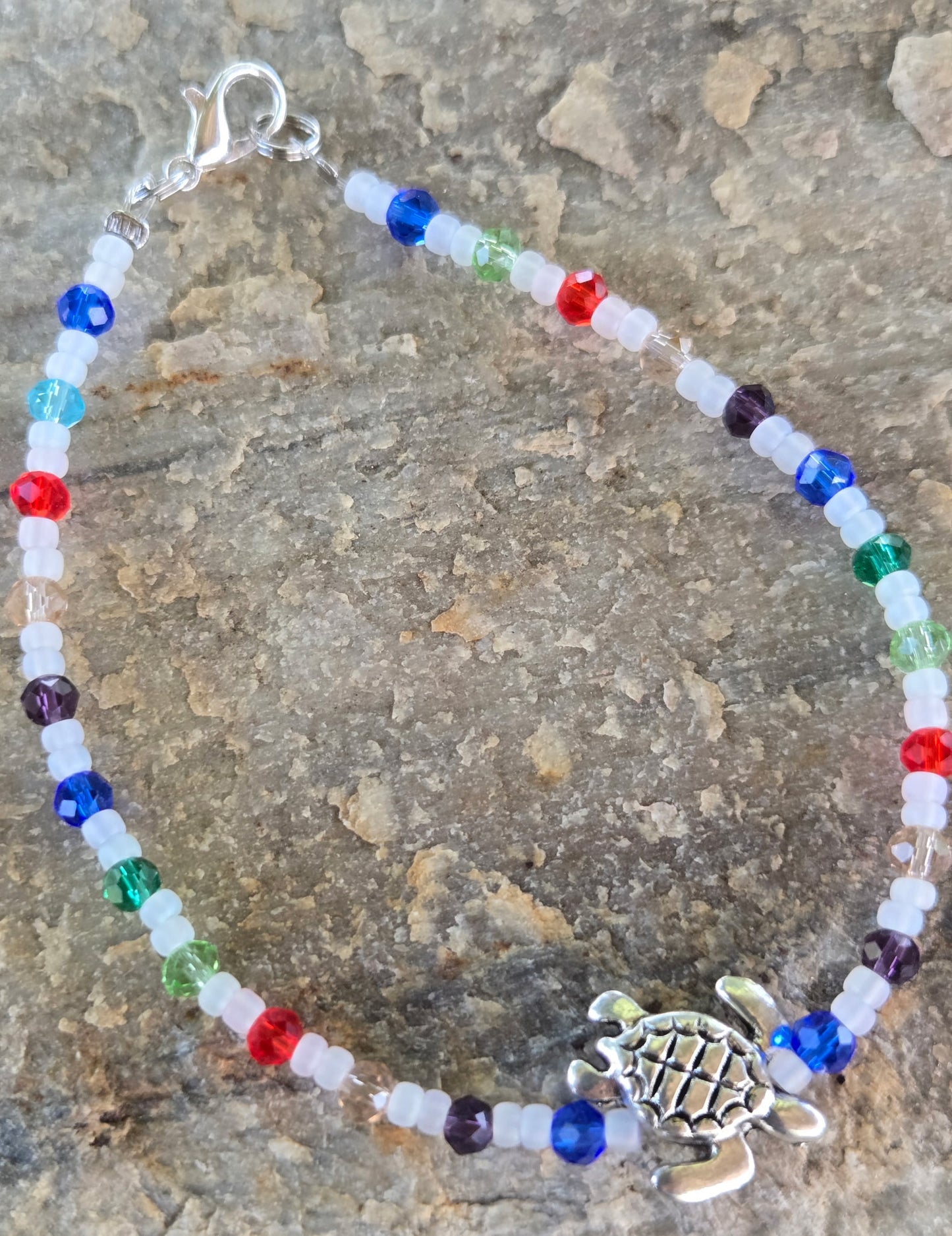 Turtle Anklet with With Sparkly Glass Beads