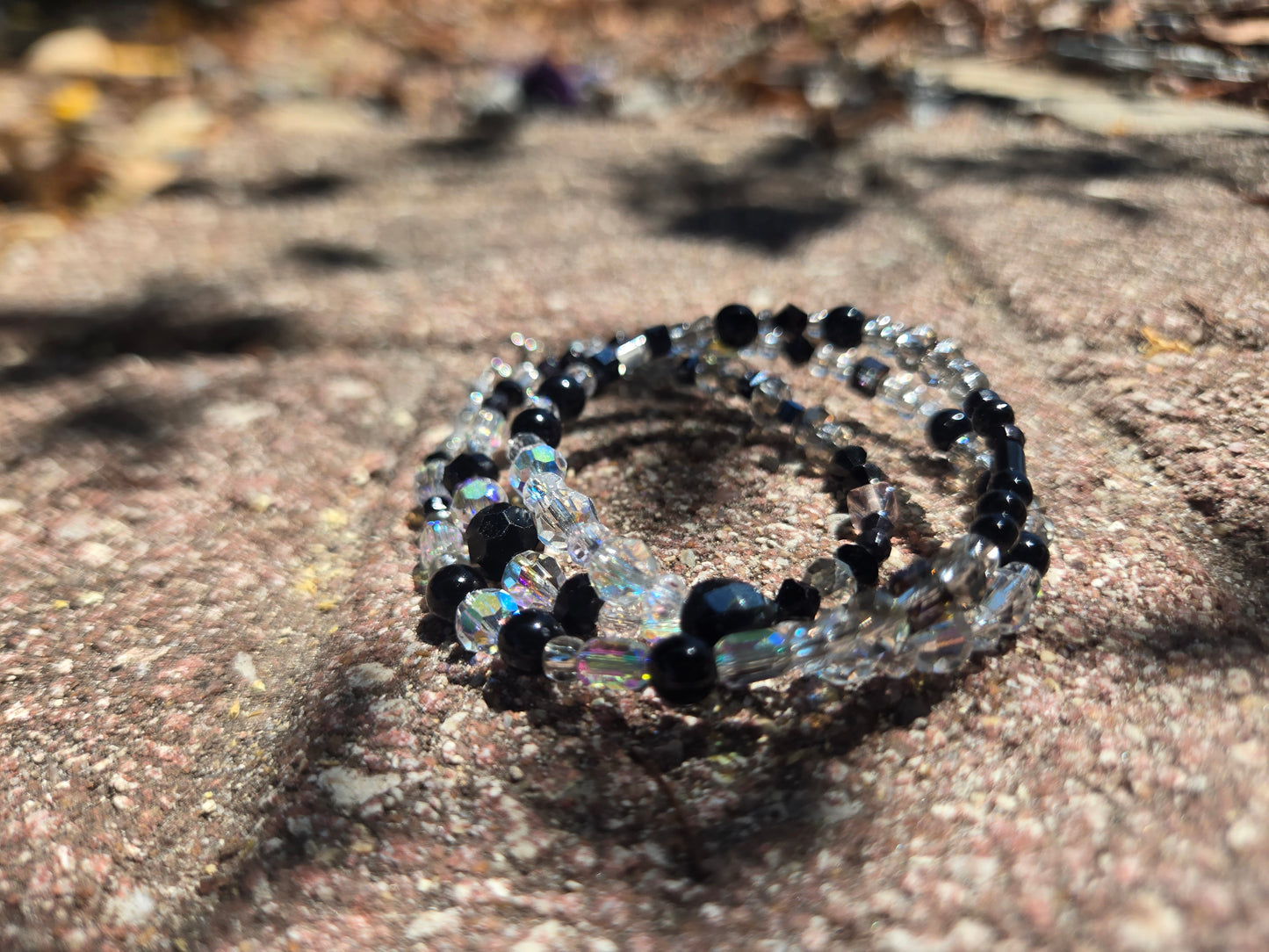 Sparkly Clear Beads and black Wrap Bracelet