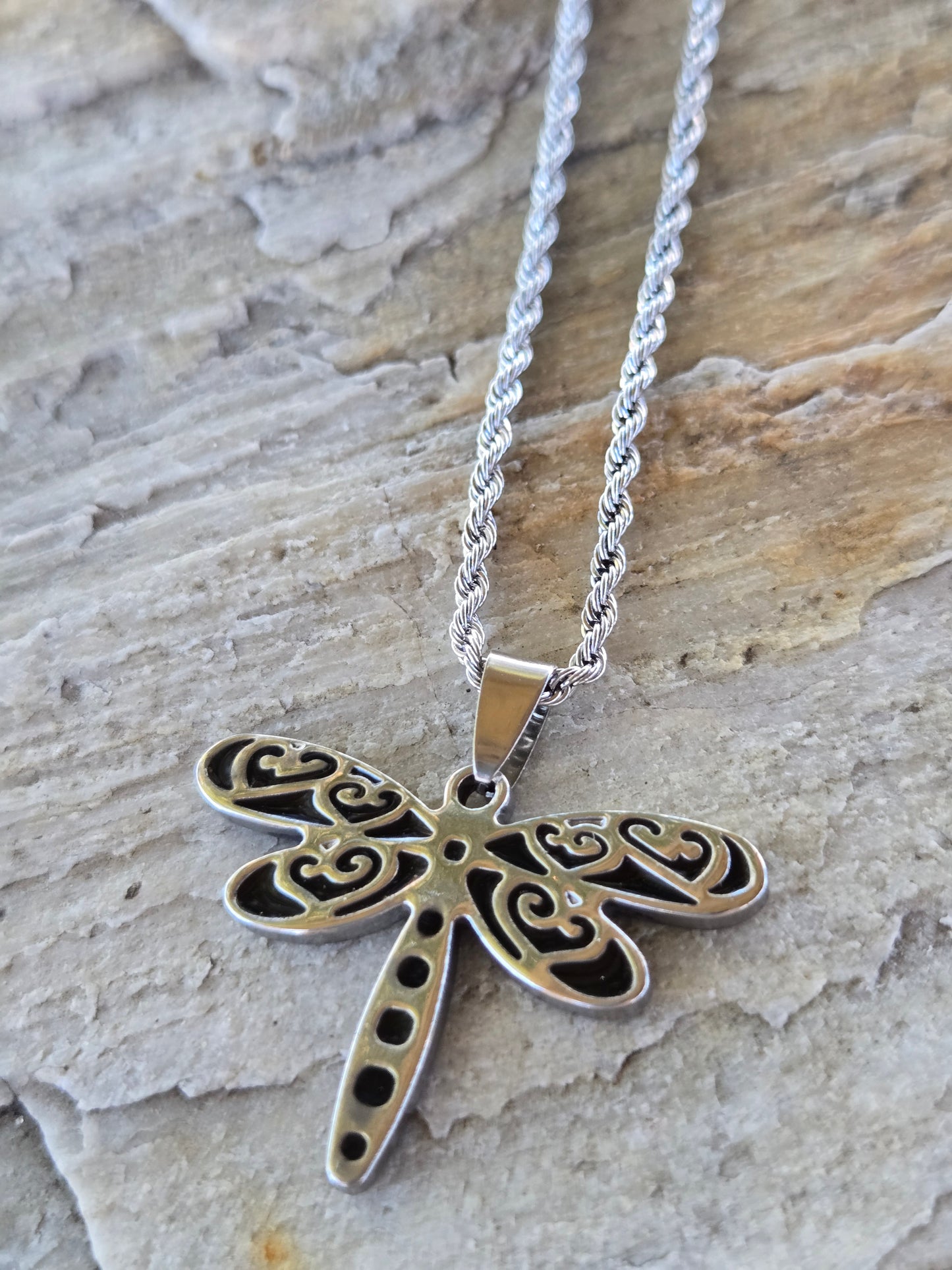 Dragonfly on Rope stainless steel chain