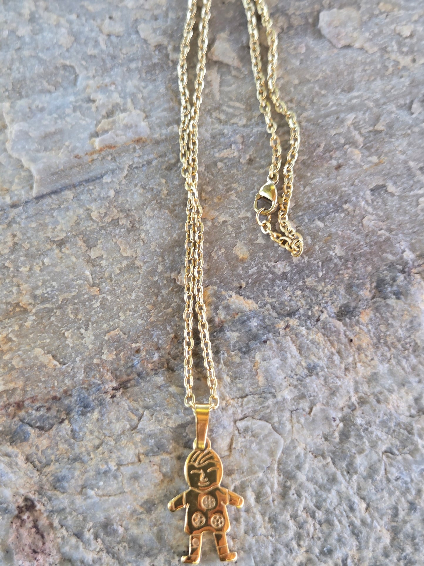 Boy Charm Necklace 18 inch stainless steel gold chain