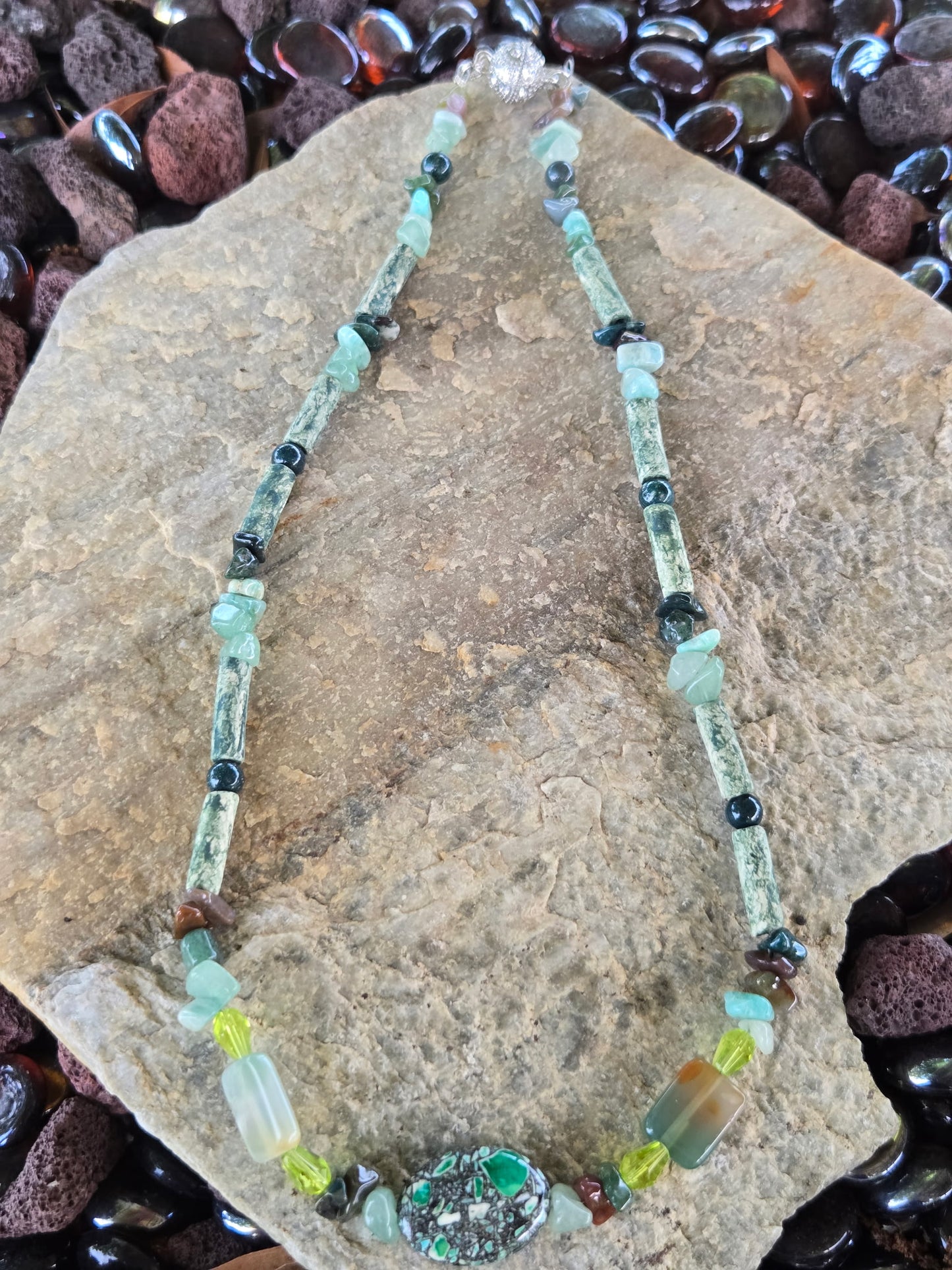 Stone and Amazonite and Indian Agate Chips Necklace