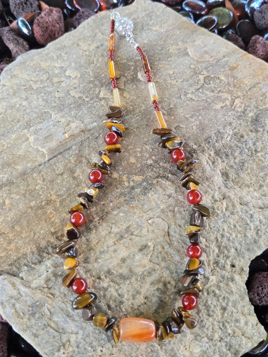 Genuine Stones and Tiger Eye Chips Necklace