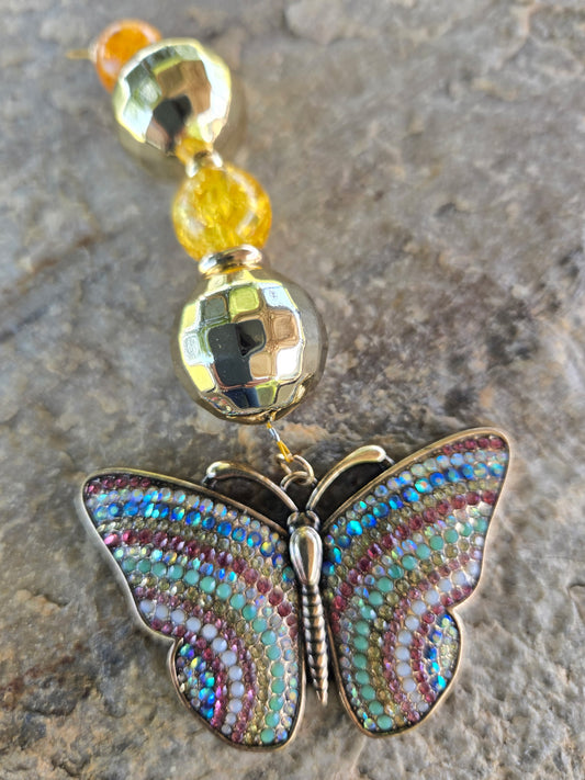 Multi Colored Butterfly Keychain with Gold Accents