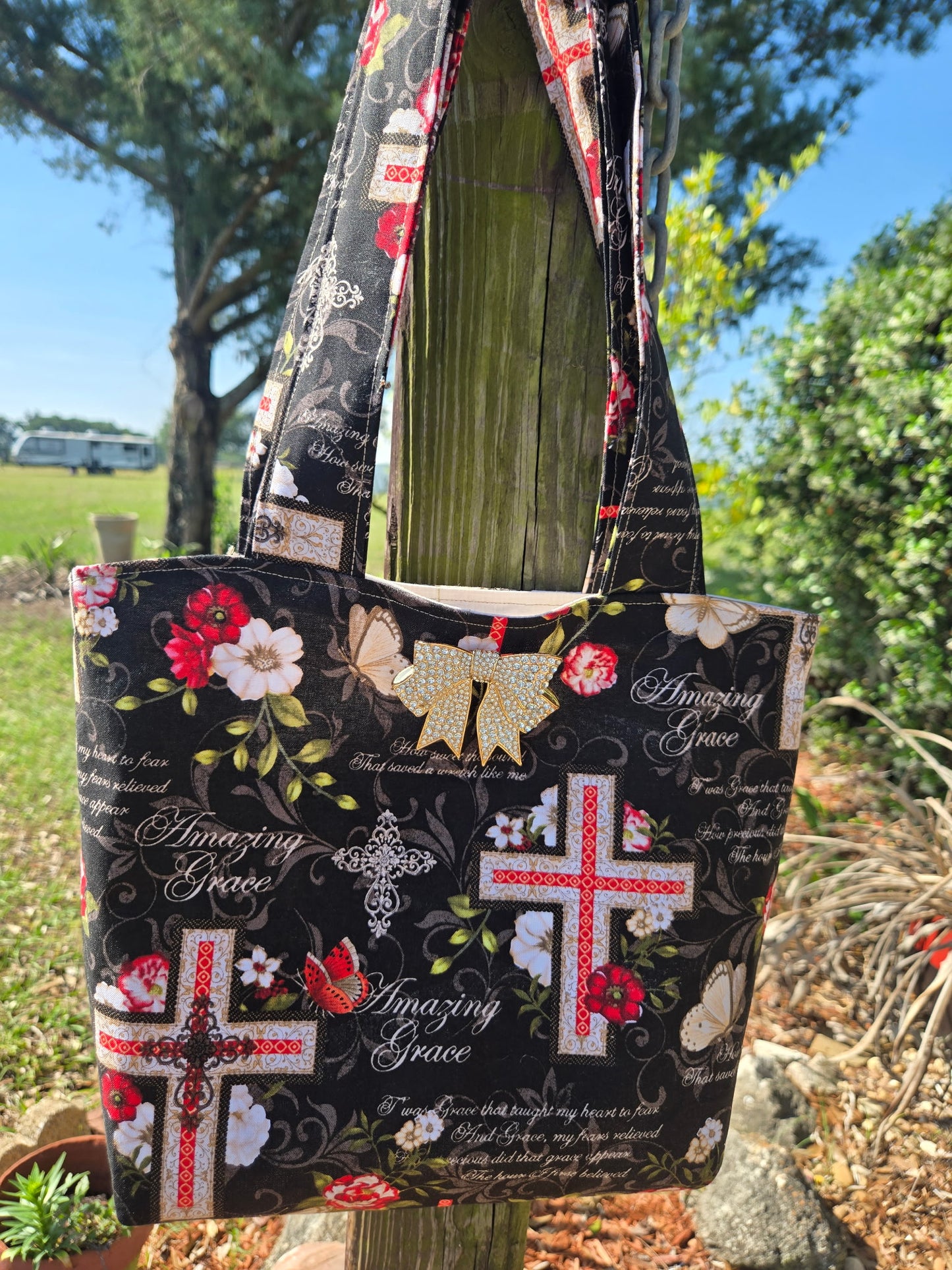 Handmade Fabric Bag Tote - Amazing Grace