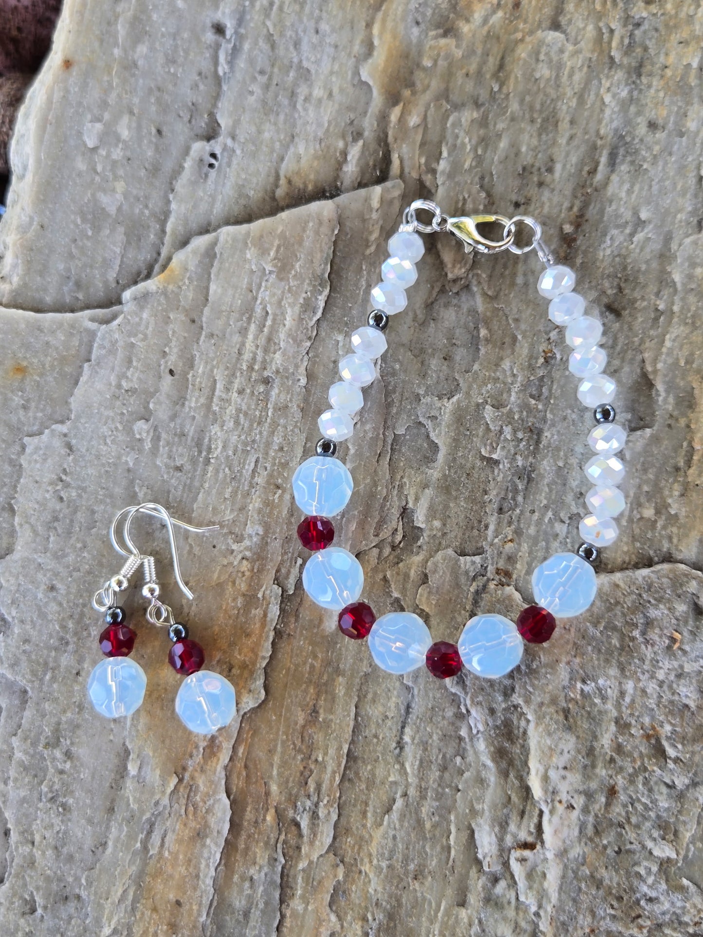 White Opal Bracelet & Earrings