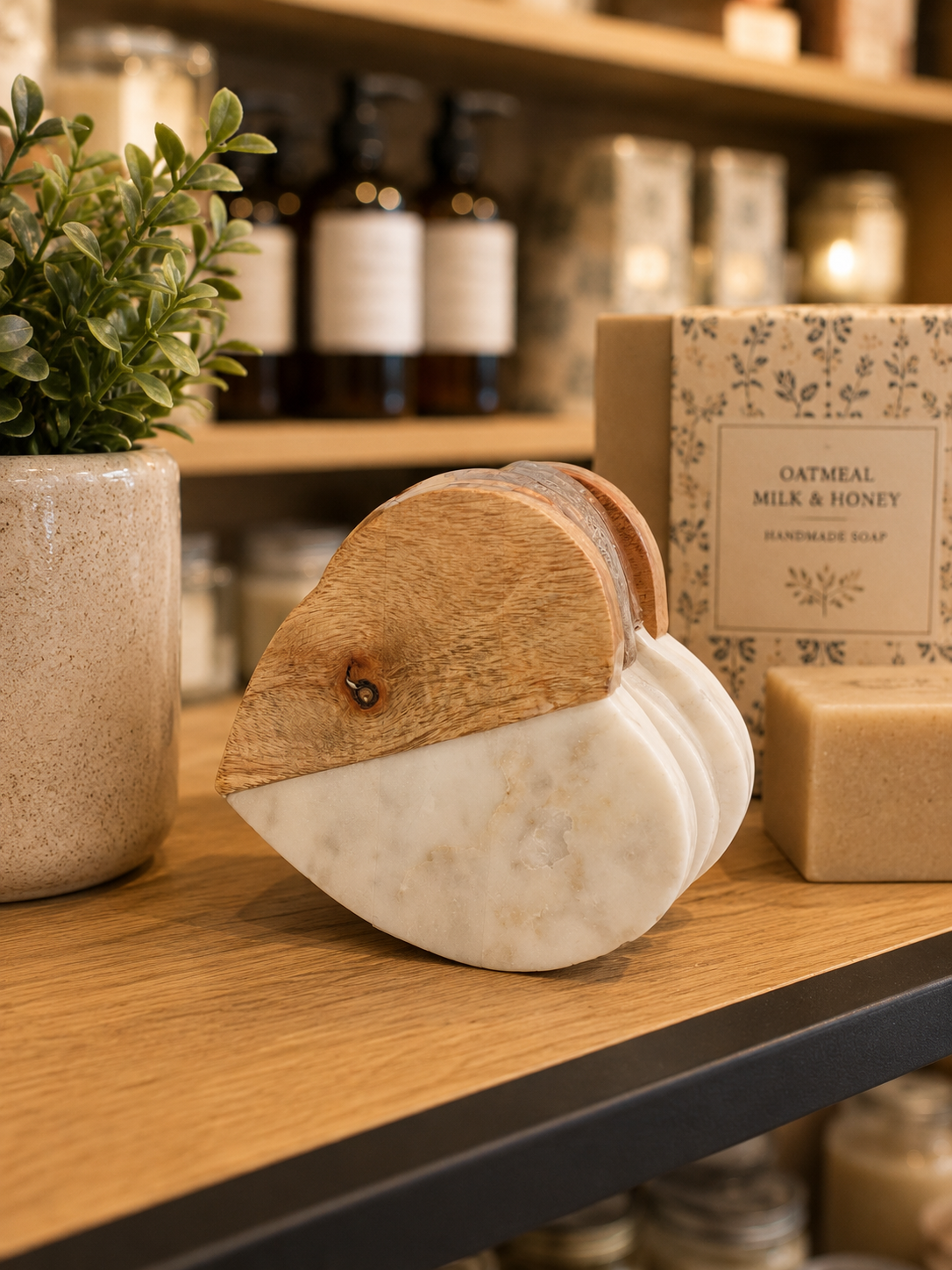 Stone and Wood Heart Coasters (Set of 6)