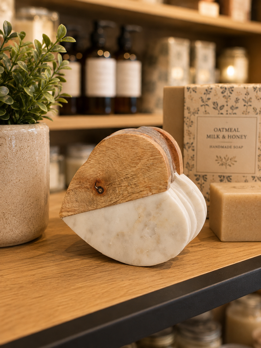 Stone and Wood Heart Coasters (Set of 6)