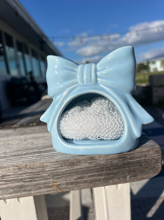 Blue Bow Ceramic Sponge Holder