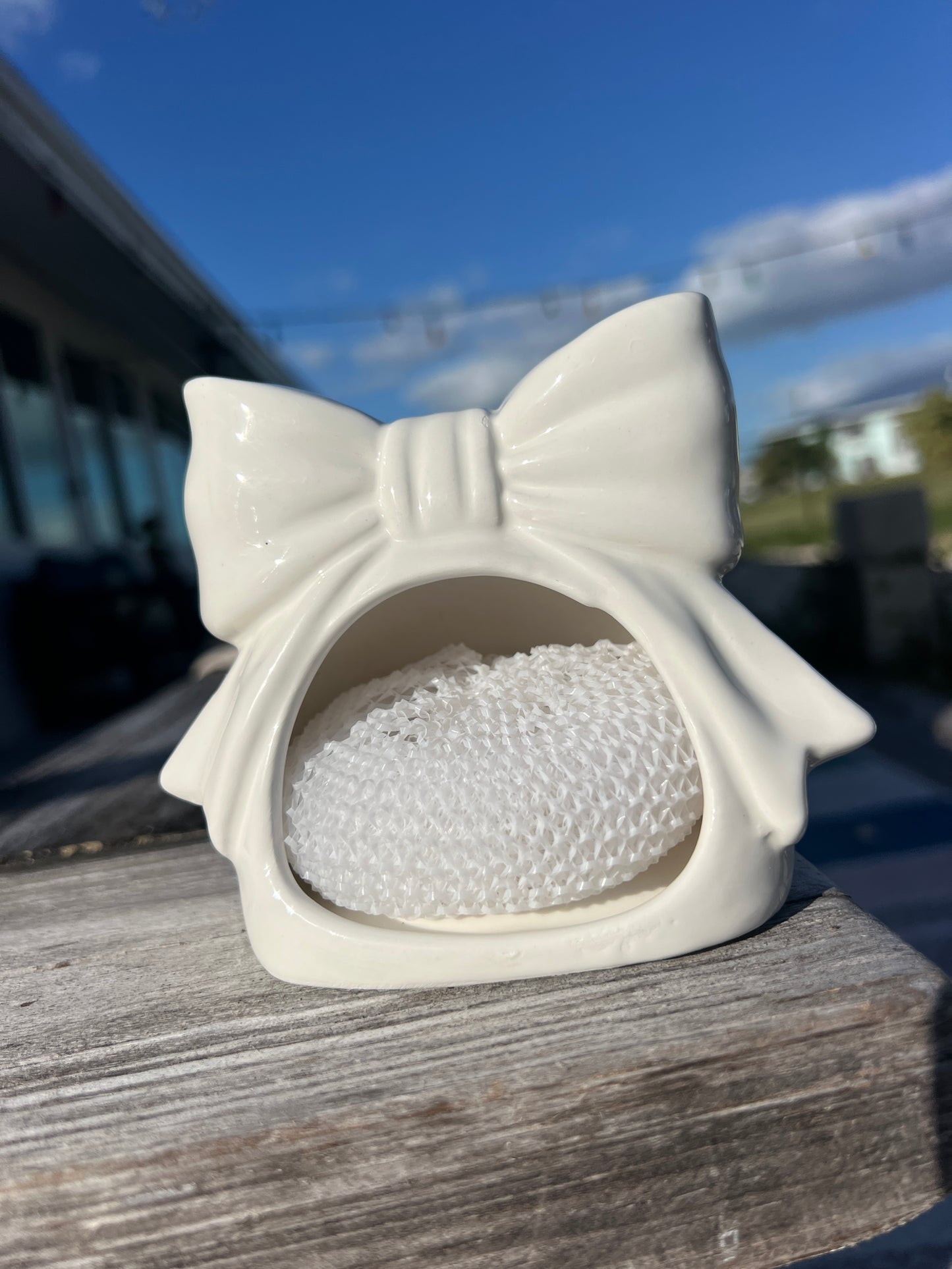 White Bow Ceramic Sponge Holder