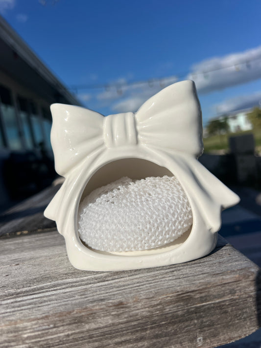 White Bow Ceramic Sponge Holder