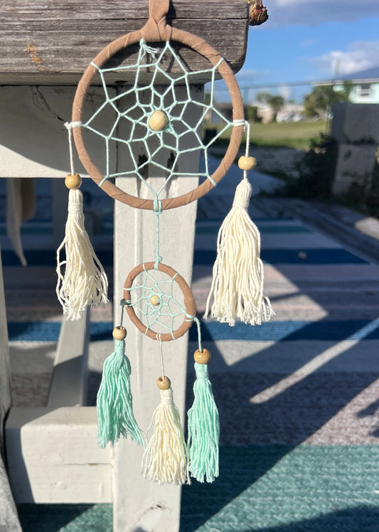 White and Turquoise Two-Tier Dream Catcher