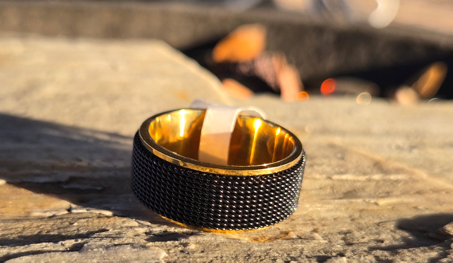 Ring Fidget Stainless Steel black with Gold Trim