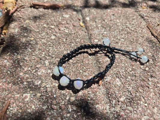Braided Bracelet Glass Bead on Leather Cord