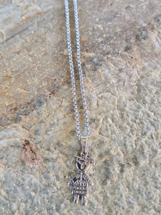 Girl Charm Necklace on 18 inch stainless steel chain silver