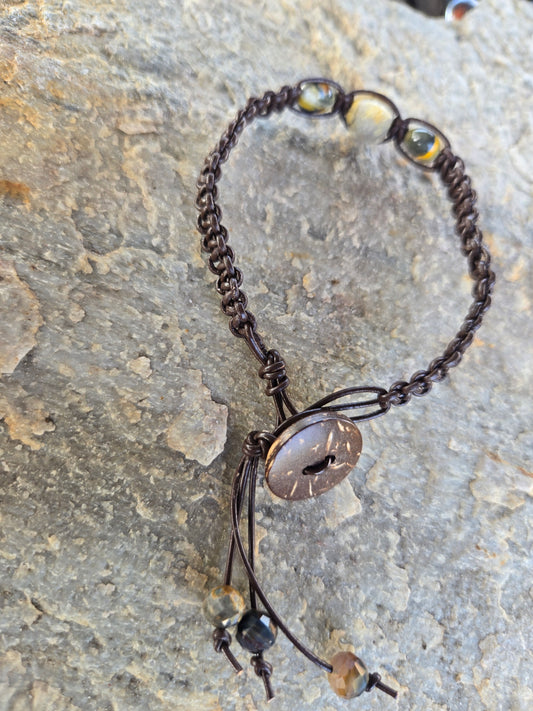 Braided Stone Bracelet with leather Cord
