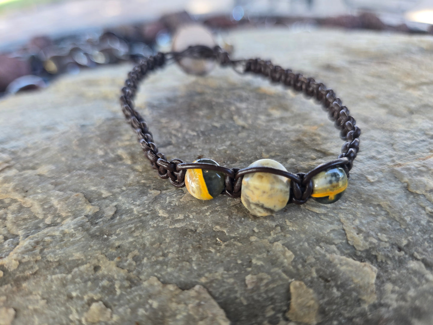 Braided Stone Bracelet with leather Cord