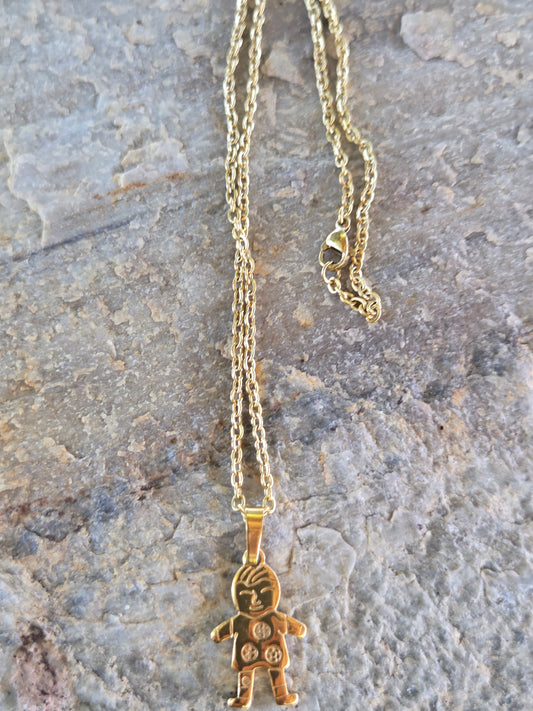 Boy Charm Necklace 18 inch stainless steel gold chain