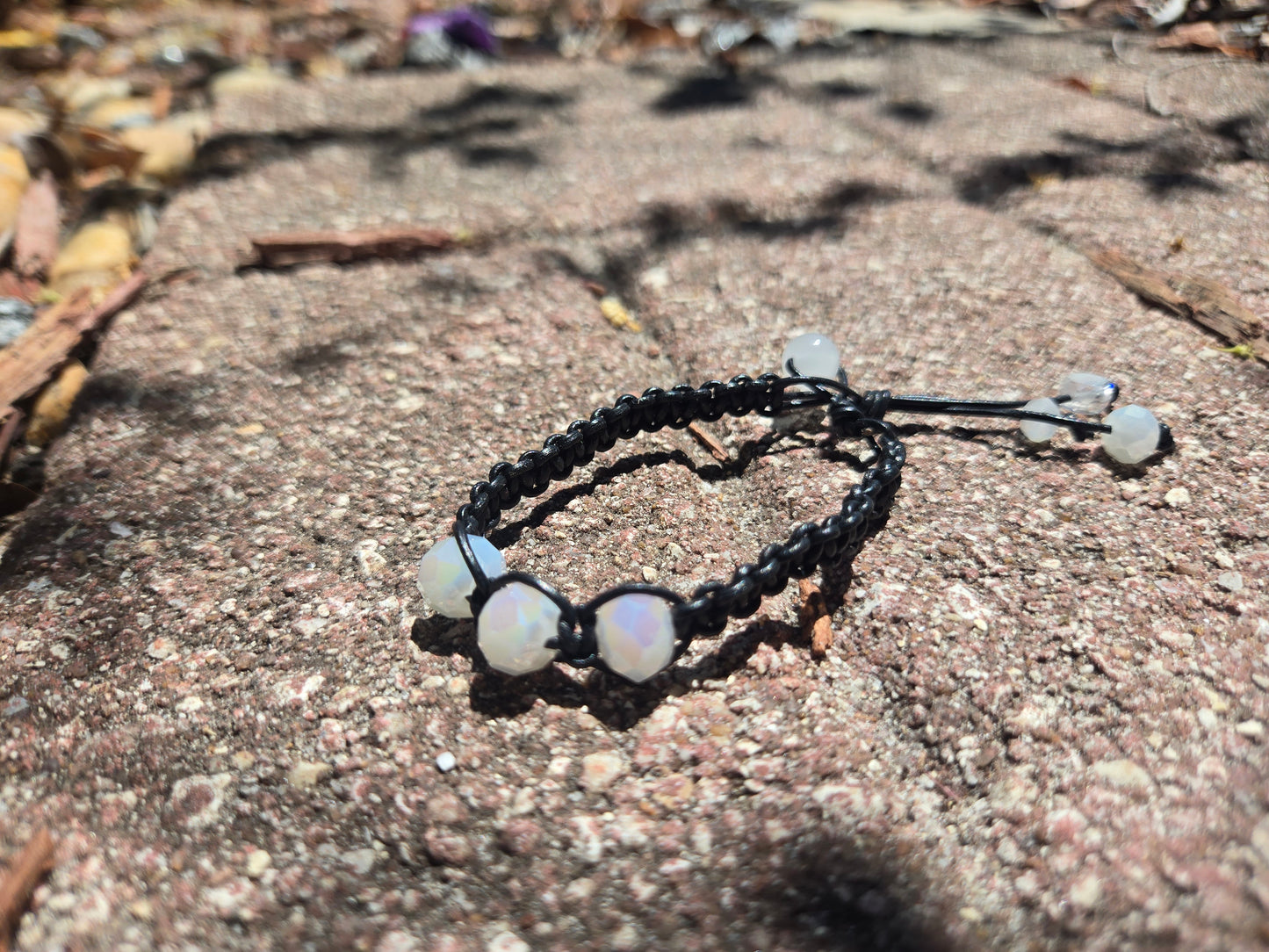 Braided Bracelet Glass Bead on Leather Cord